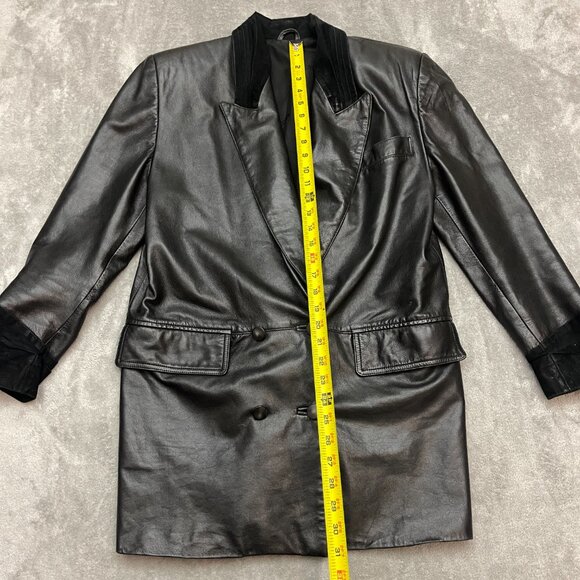 Vintage Bally Of Switzerland Women's 2 Button Black Leather Jacket Coat Size 36 - Picture 2 of 11